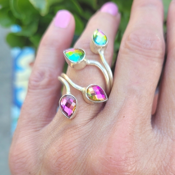 💗Mystic Topaz Wrap Sterling Silver Ring 925 - Picture 2 of 7